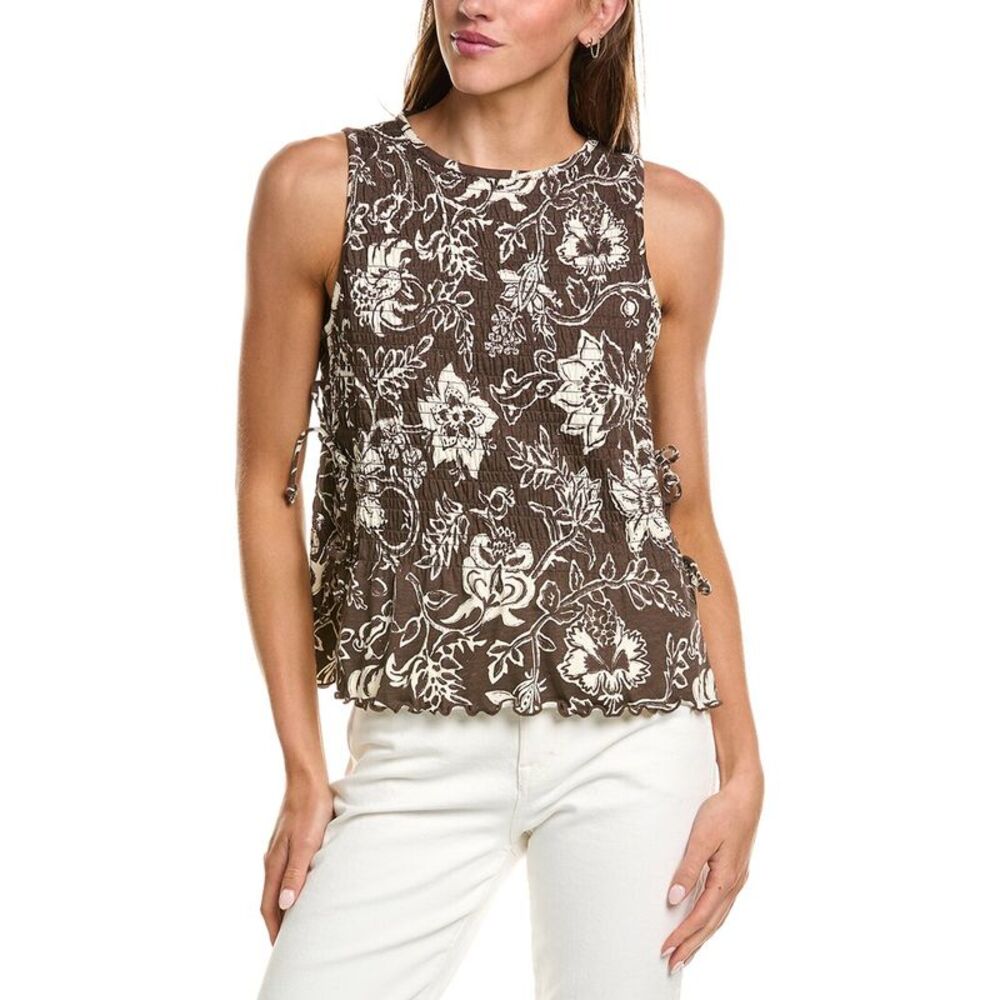 Madewell Womens Side-Tie Smocked Tank, Brown